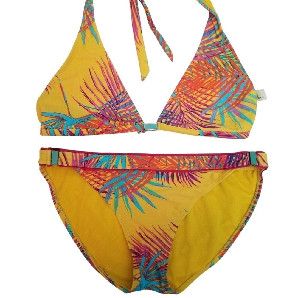 Leilani Two-Piece Swim Bikini - Yellow Swimsuit  Y2K Tropical Halter, Size 8